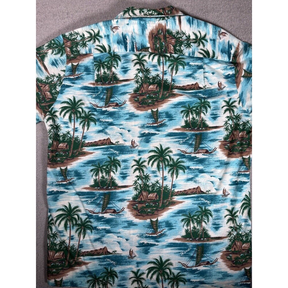 Vintage‎ Hawaii Brand Hawaiian Shirt Men’s XL Sailing Island AOP Blue Tropical - Picture 9 of 11